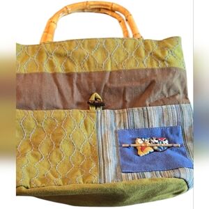 Boho Bag with Bamboo handles and owls on the front